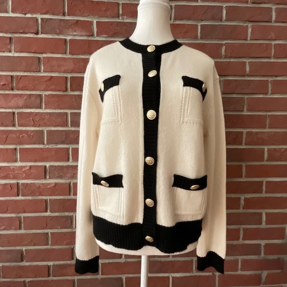 C By Bloomingdale’s Contrast Trim Cashmere Cardigan Size M NWOT - Picture 14 of 16
